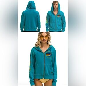 Aviator Nation Teal zip up Hoodie L